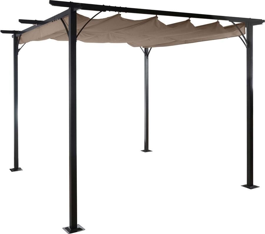 MCW Pergola -C42 tuinpaviljoen stevig 6cm frame + schuifdak ~ 3 5x3 5m taupe-bruin