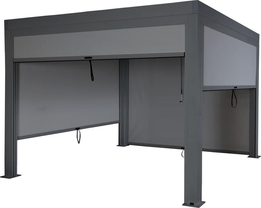 MCW Pergola -L46 met zijwand tuinpaviljoen lamellenrolgordijn 10cm aluminium frame stormvast 3x3m ~ antraciet