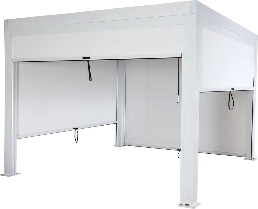 MCW Pergola -L46 met zijwand tuinpaviljoen lamellenrolgordijn 11cm aluminium frame stormvast 3x3m ~ wit