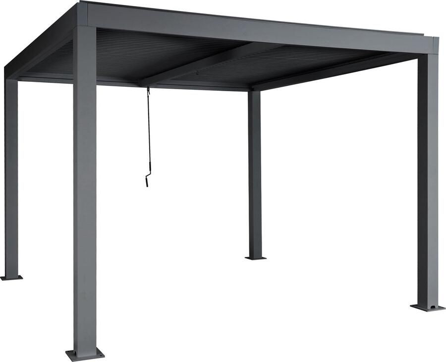 MCW Pergola -L46 tuinpaviljoen met latten 10cm aluminium frame stormvaste regengoot 3x3m ~ antraciet
