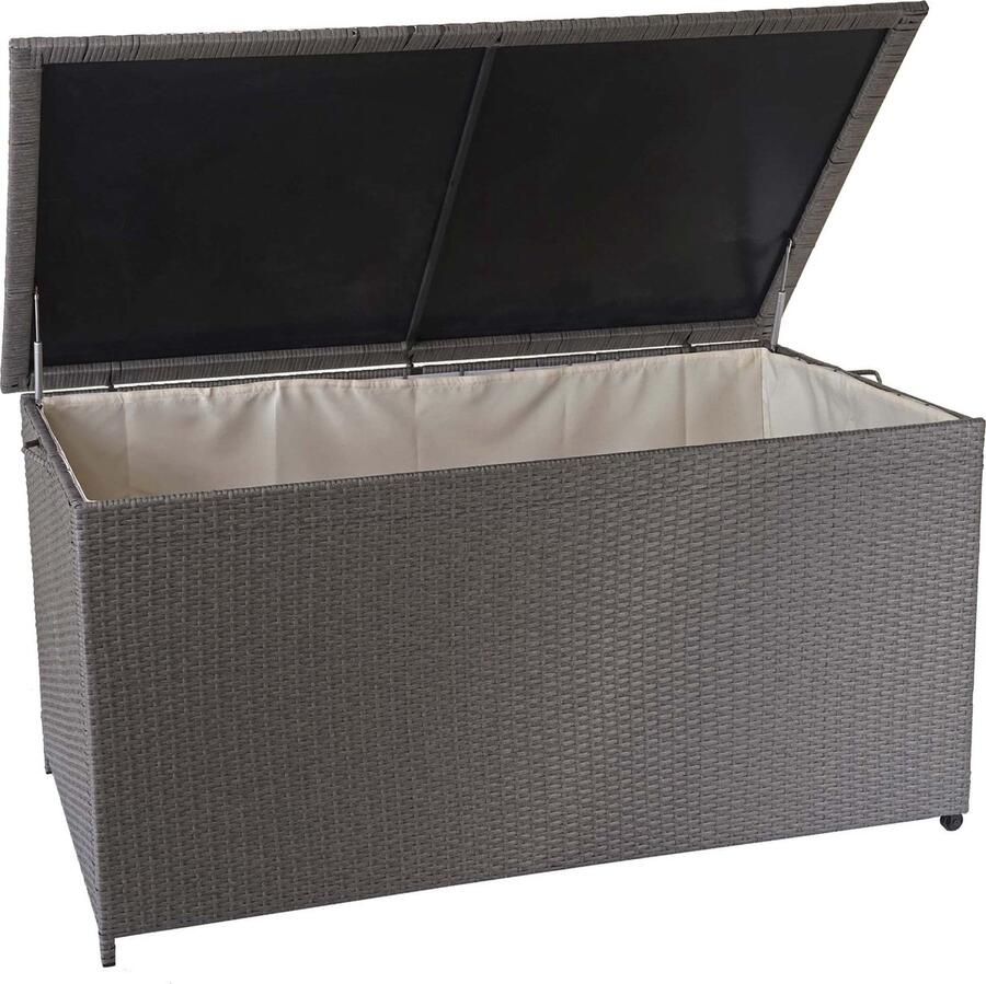 MCW Poly-rattan kussenbox -D88 tuinkist kussenbox kist ~ Premium grijs 80x160x94cm 950l