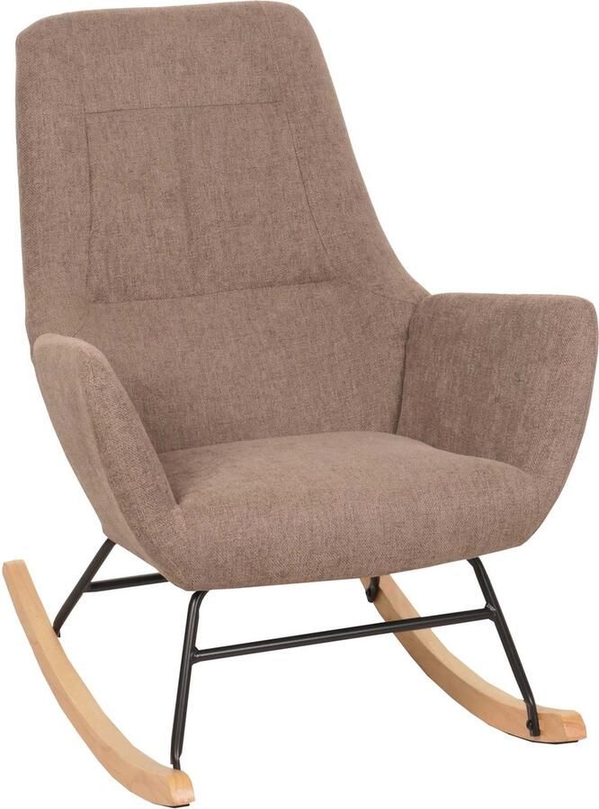 MCW Schommelstoel -N13 schommelstoel relaxfauteuil TV-fauteuil massief hout metaal stof textiel 320g m² ~ bruin