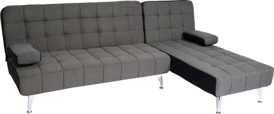 MCW Slaapbank -K22 bank hoekbank ligvlak links rechts slaapfunctie 236cm ~ stof textiel donkergrijs zwart