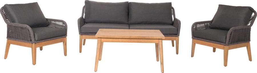 MCW Tuinset -H56b loungeset tuin loungebank fauteuil tafel rope wicker Touwhout acacia ~ donkergrijs