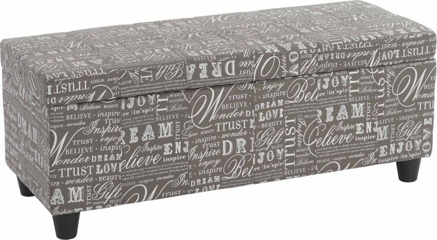 MCW Opbergkist Kriens bankje stof textiel 45x114x45cm ~ belettering grijs