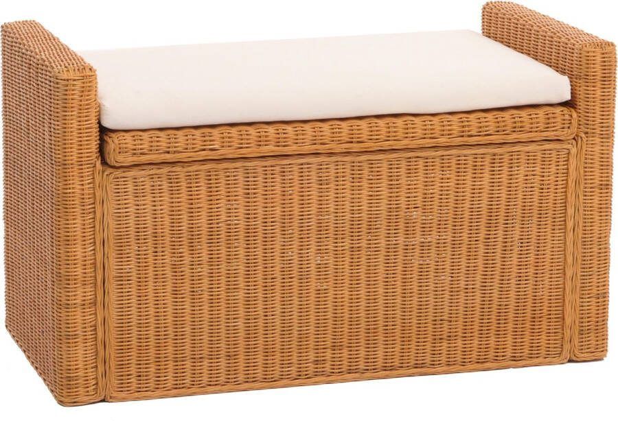 MCW Opbergkist M92 commode bank garderobe bank kussen Kubu rotan 88cm ~ honingkleurig