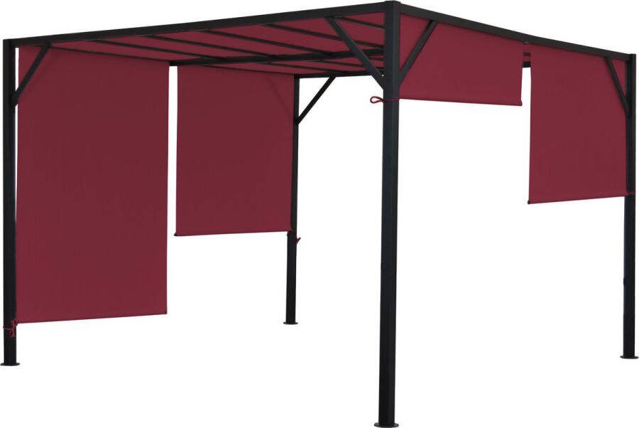 MCW Pergola Baia tuinpaviljoen terrasoverkapping stevig 6cm stalen frame + schuifdak bordeaux-rood ~ 3x4m