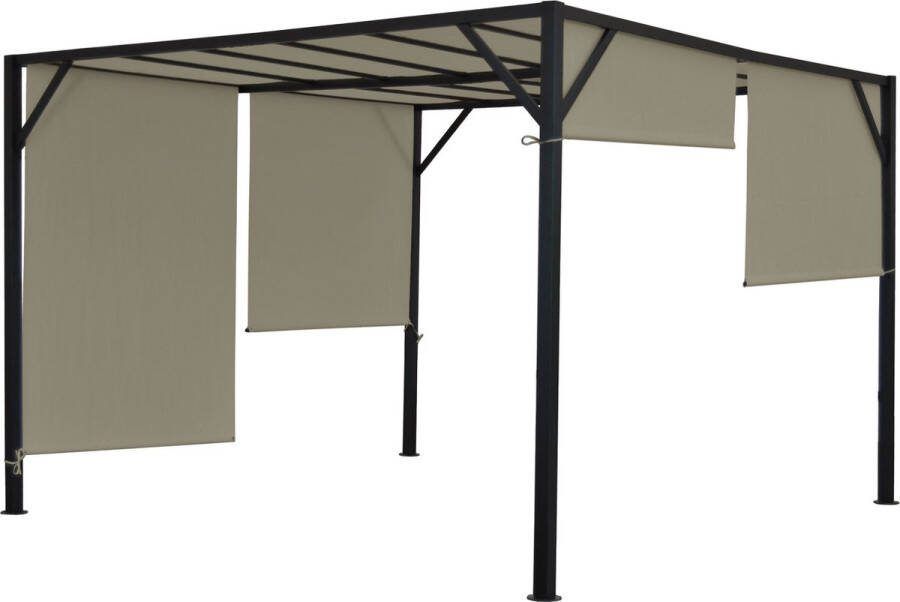MCW Pergola Baia tuinpaviljoen terrasoverkapping stevig 6cm stalen frame + schuifdak taupe ~ 3x3m