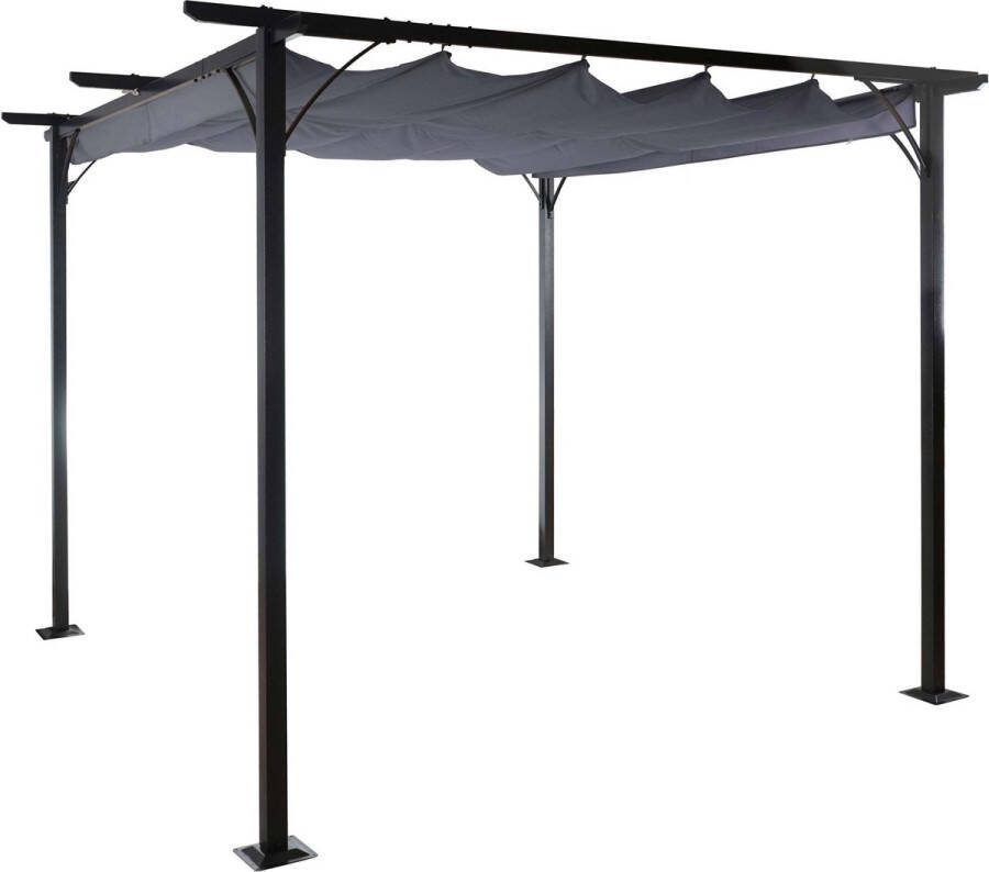 MCW Pergola -C42 tuinpaviljoen stevig 6cm frame + schuifdak ~ 3 5x3 5m grijs