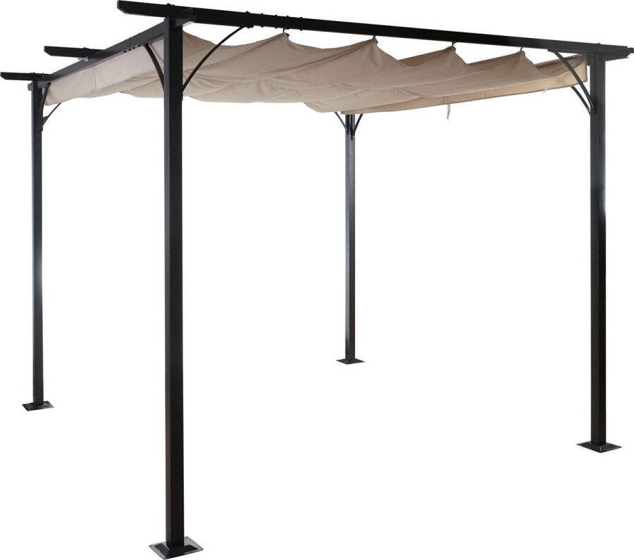 MCW Pergola -C42 tuinpaviljoen stevig 6cm frame + schuifdak ~ 3x3m crème