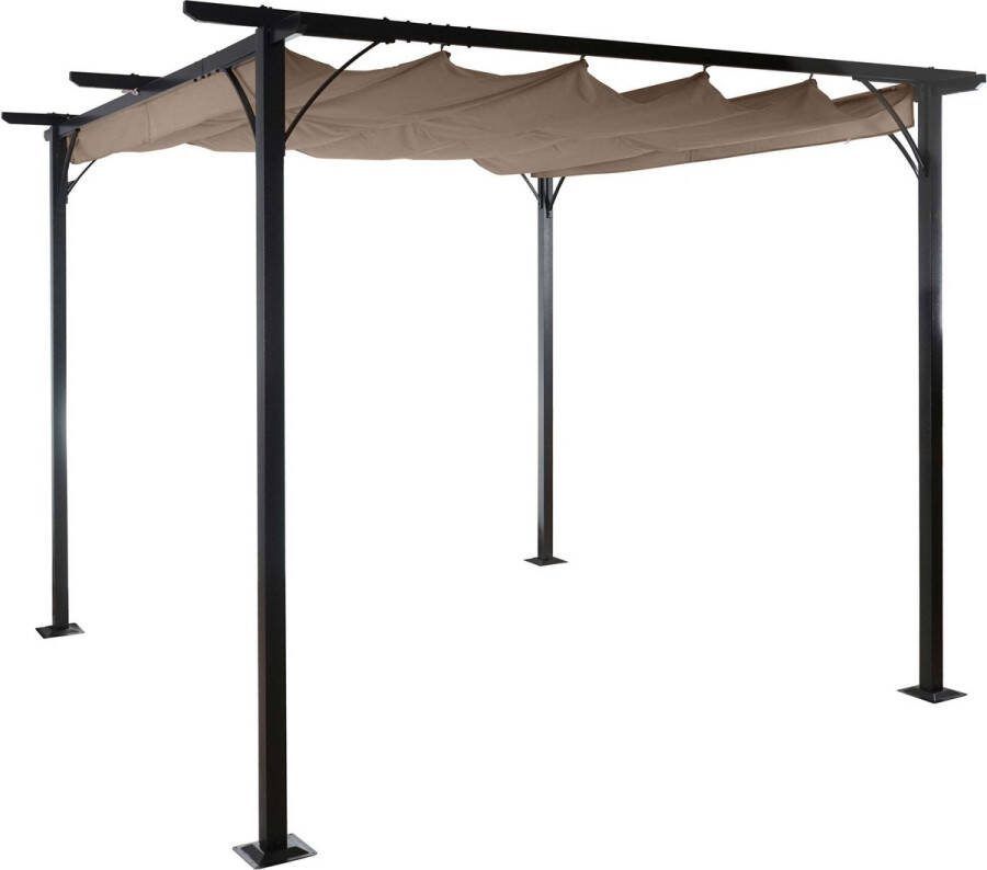 MCW Pergola -C42 tuinpaviljoen stevig 6cm frame + schuifdak ~ 3x3m taupe-bruin