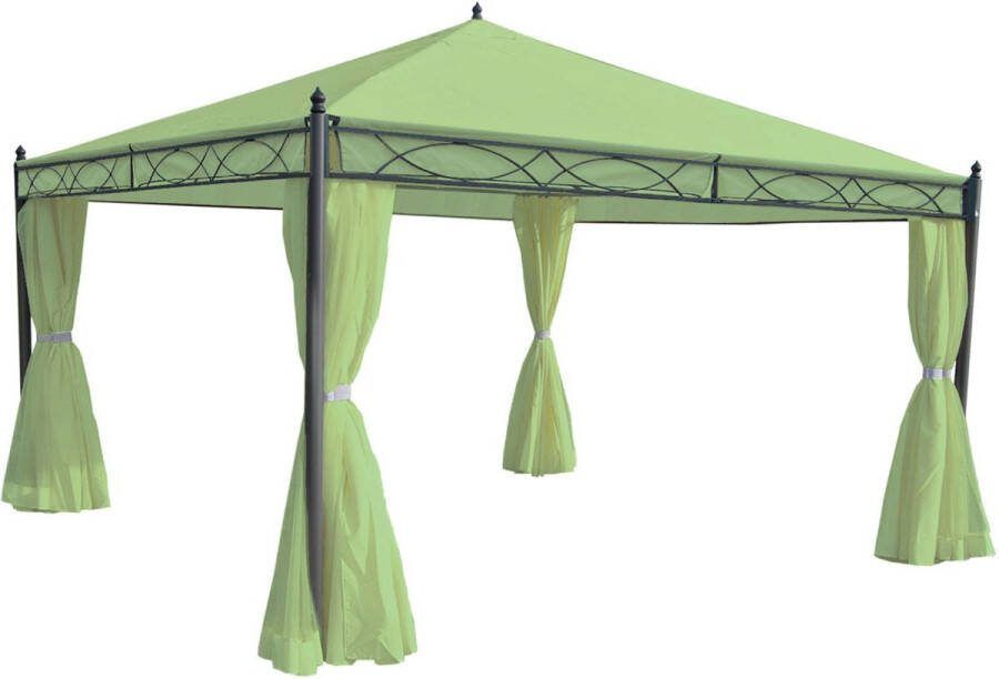 MCW Pergola Cadiz tuinpaviljoen stevig 7cm frame met zijwand ~ groen 4x4m