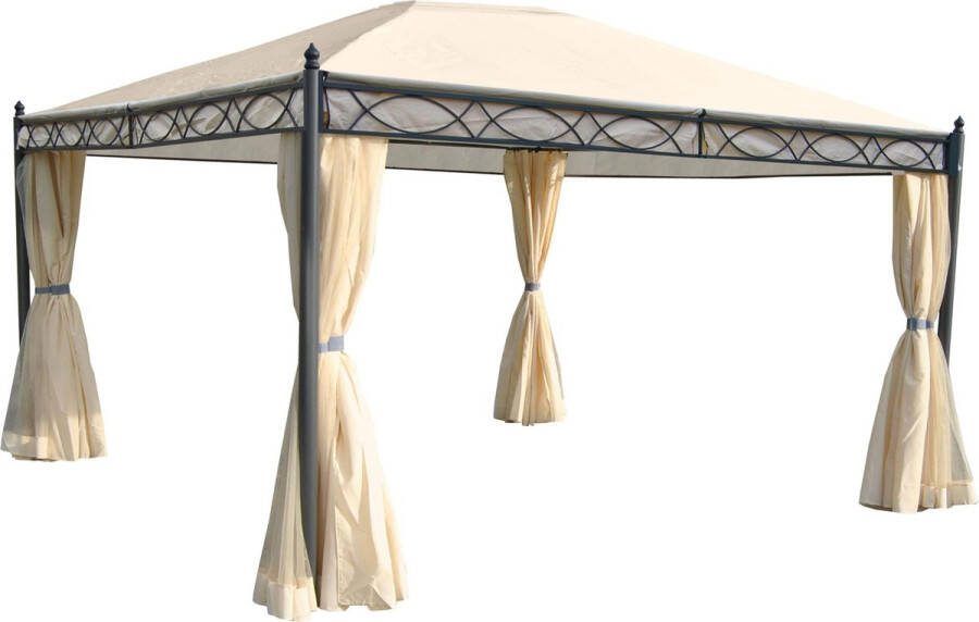 MCW Pergola Cadiz tuinpaviljoen stevig 7cm frame met zijwand + muggengaas ~ crème 4x3m