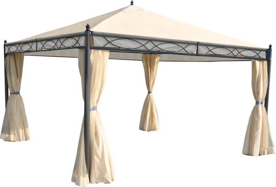 MCW Pergola Cadiz tuinpaviljoen stevig 7cm frame met zijwand + muggengaas ~ crème 4x4m