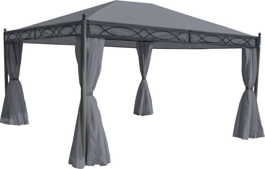 MCW Pergola Cadiz tuinpaviljoen stevig 7cm frame met zijwand + muggengaas ~ grijs 4x3m