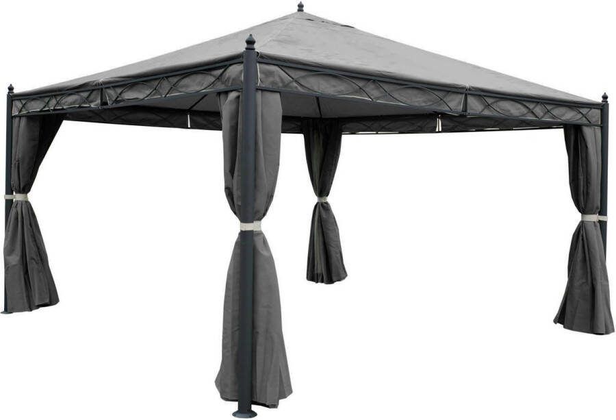 MCW Pergola Cadiz tuinpaviljoen stevig 7cm frame met zijwand + muggengaas ~ grijs 4x4m