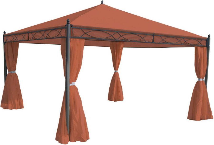 MCW Pergola Cadiz tuinpaviljoen stevig 7cm frame met zijwand ~ terracotta-bruin 4x4m