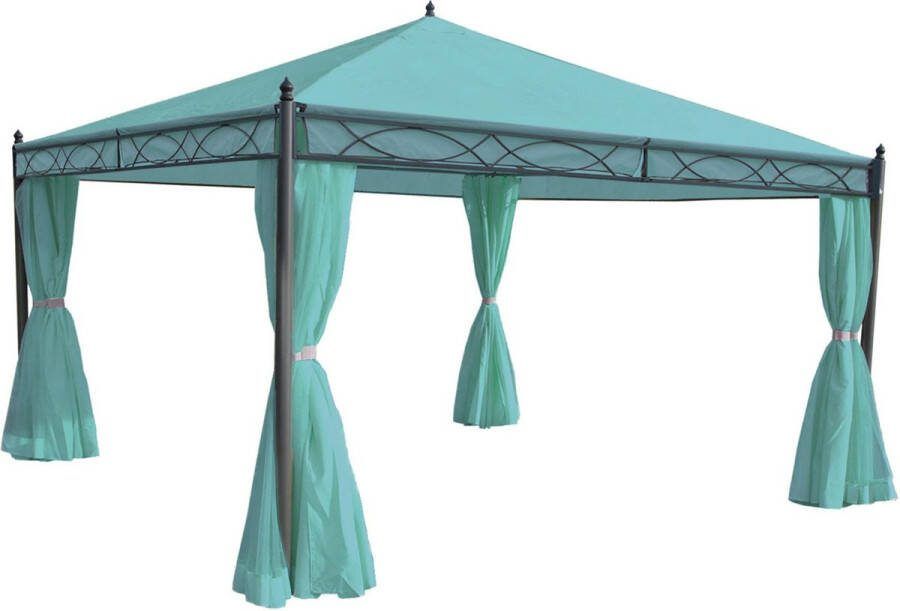 MCW Pergola Cadiz tuinpaviljoen stevig 7cm frame met zijwand ~ turquoise 4x4m