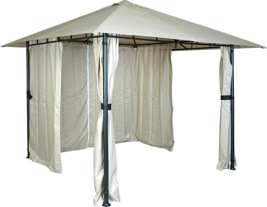 MCW Pergola -J63 tuinpaviljoen terrasoverkapping met zijwand 3x3m ~ crème-beige