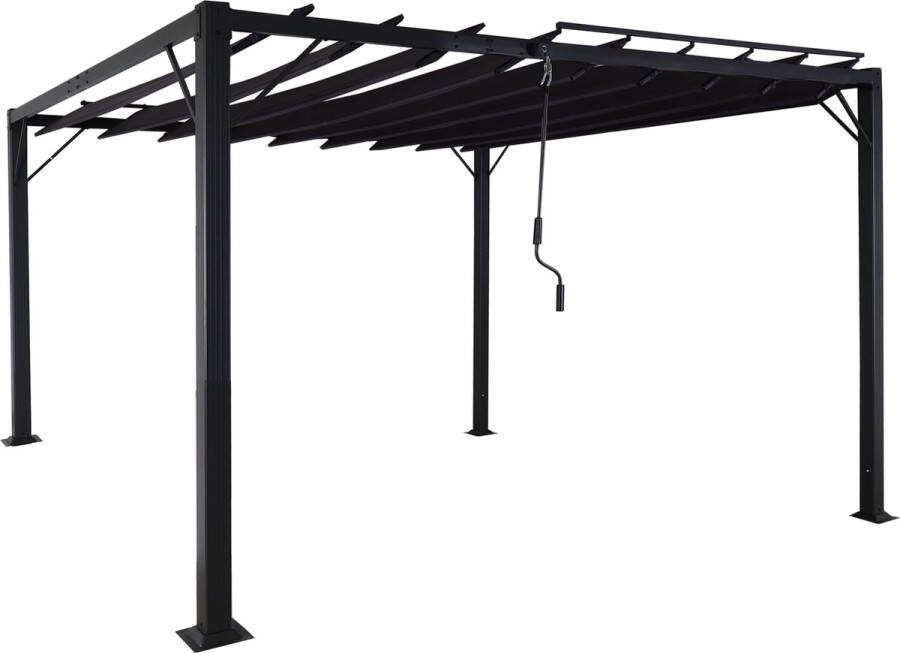 MCW Pergola -L40 tuinrooster paviljoen terrasoverkapping 8cm aluminium frame doek textiel 3x3m antraciet