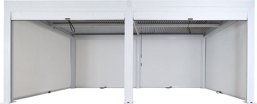 MCW Pergola -L46 met 6x zijwand tuinpaviljoen lamellenrolgordijn 11cm aluminium frame stormvast 3x6m ~ wit