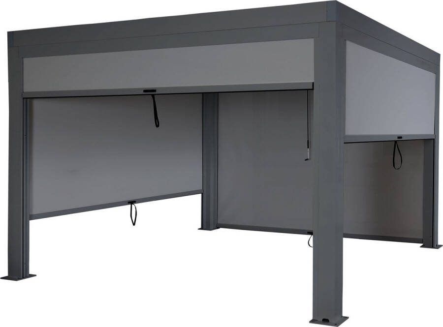 MCW Pergola -L46 met zijwand tuinpaviljoen lamellenrolgordijn 10cm aluminium frame stormvast 3x4m ~ antraciet