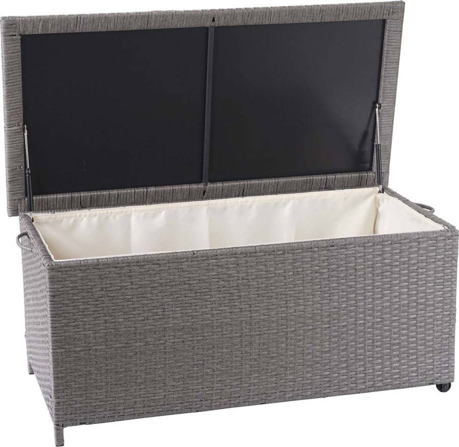 MCW Poly-rattan kussenbox -D88 tuinkist kussenbox kist ~ premium grijs 51x100x50cm 170l