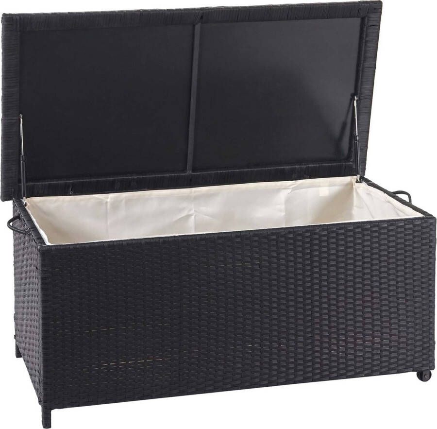 MCW Poly-rattan kussenbox -D88 tuinkist kussenbox kist ~ Premium zwart 51x100x50cm 170l