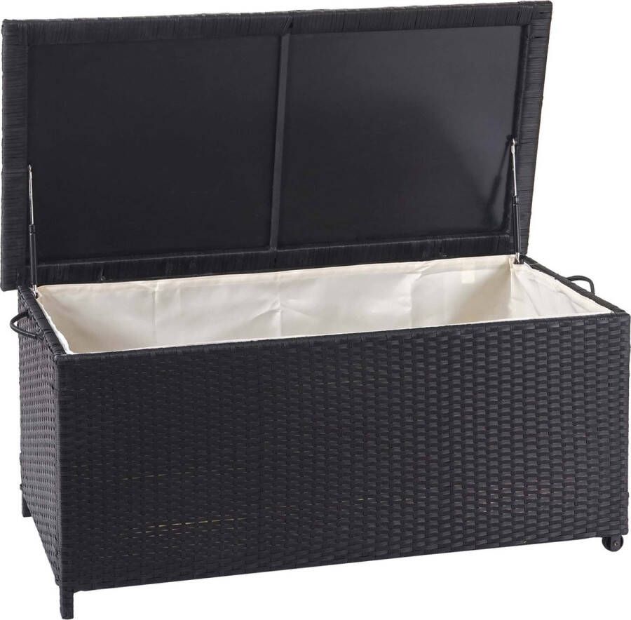 MCW Poly-rattan kussenbox -D88 tuinkist kussenbox kist ~ Premium zwart 51x115x59cm 250l