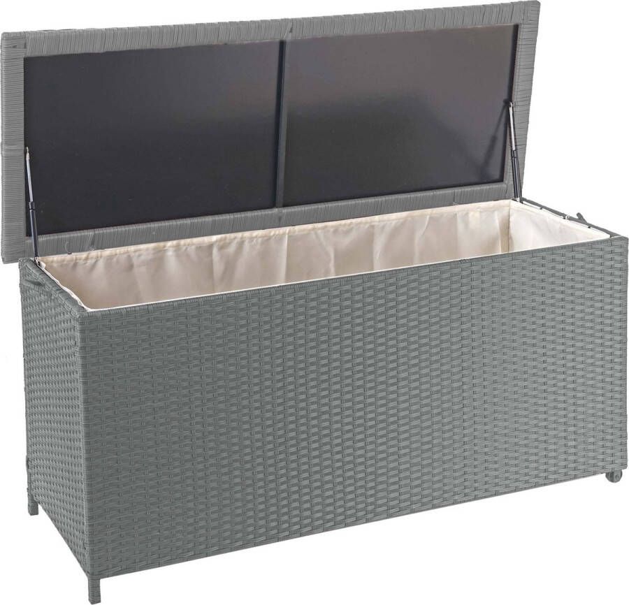 MCW Poly rotan kussenkist -D88 tuinkist kussenkist kist ~ Premium grijs 63x135x52cm 320l