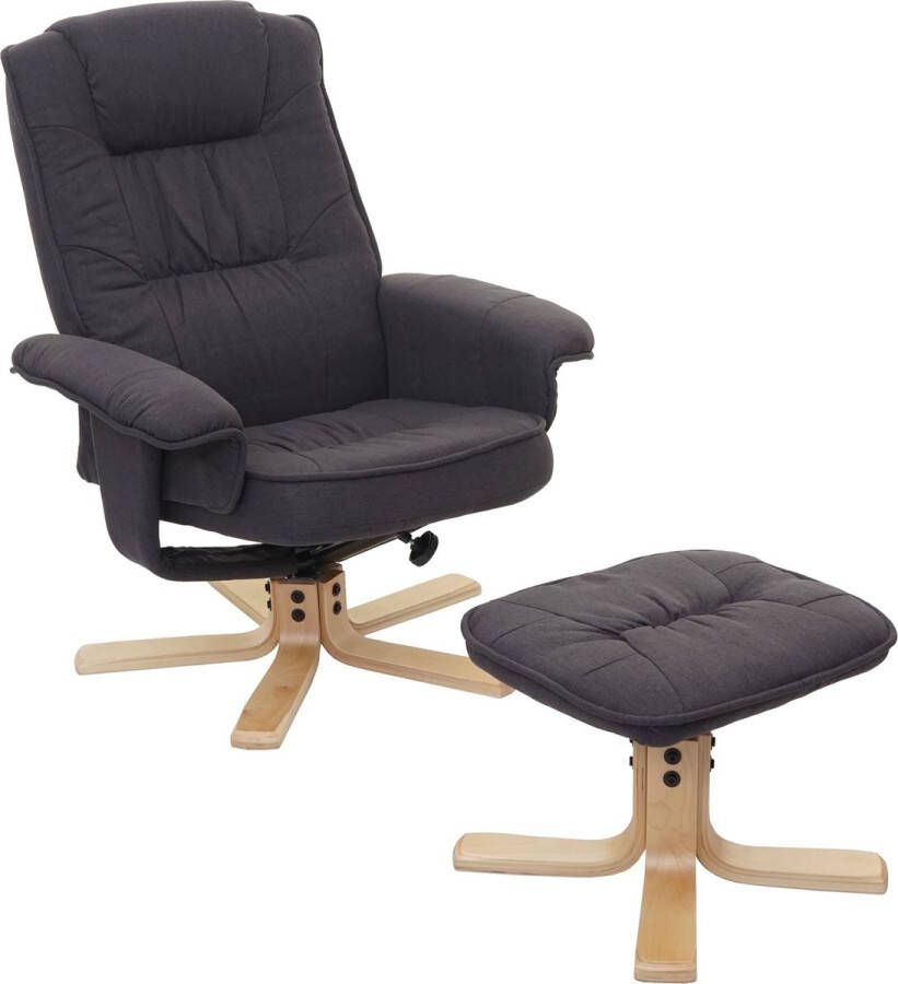 MCW Relaxfauteuil M56 TV-fauteuil met kruk stof textiel ~ donkergrijs