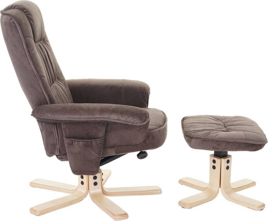 MCW Relaxfauteuil M56 TV-fauteuil met hocker stof textiel ~ imitatie suède bruin