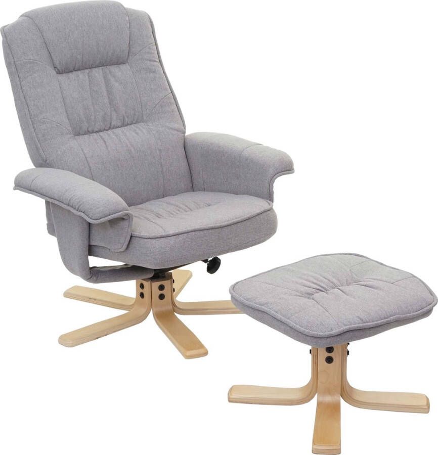 MCW Relaxfauteuil M56 TV-fauteuil met hocker stof textiel ~ lichtgrijs
