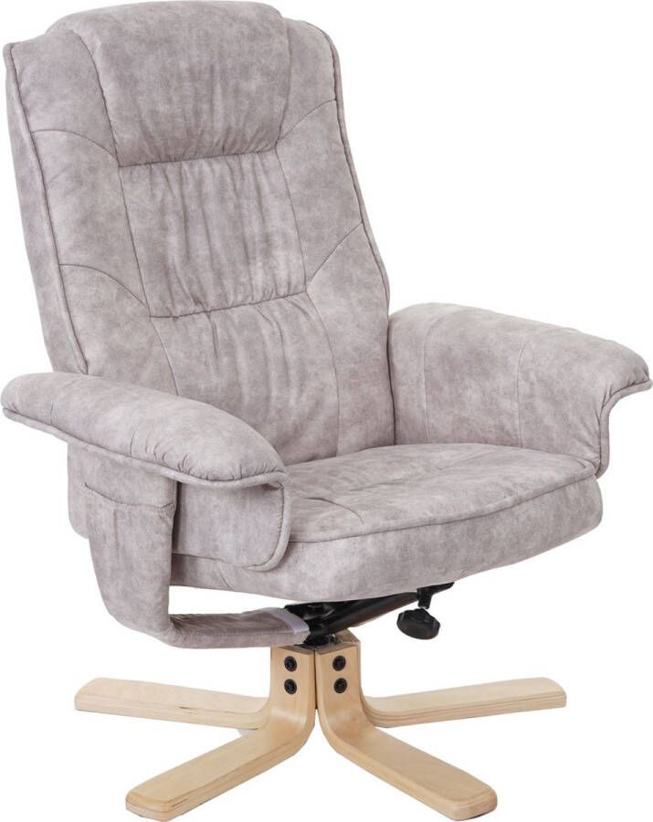 MCW Relaxfauteuil M56 TV-fauteuil met hocker stof textiel ~ vintage lichtgrijs