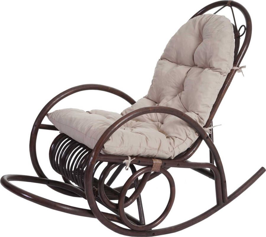 MCW Schommelstoel -C40 rotan fauteuil bruin ~ crème kussen