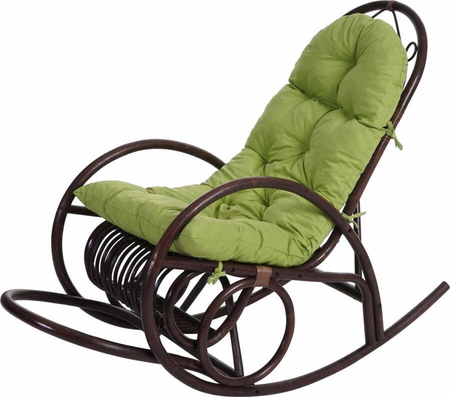 MCW Schommelstoel -C40 rotan fauteuil bruin ~ groen kussen