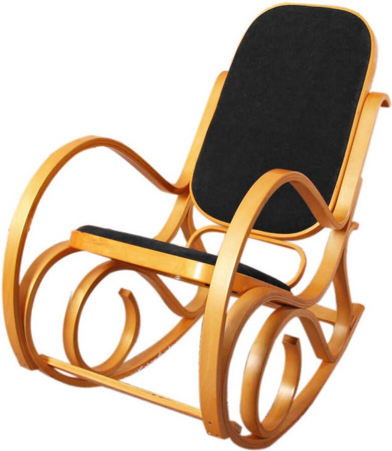 MCW Schommelstoel M41 schommelstoel TV-fauteuil massief hout ~ eiken look kunstleer zwart