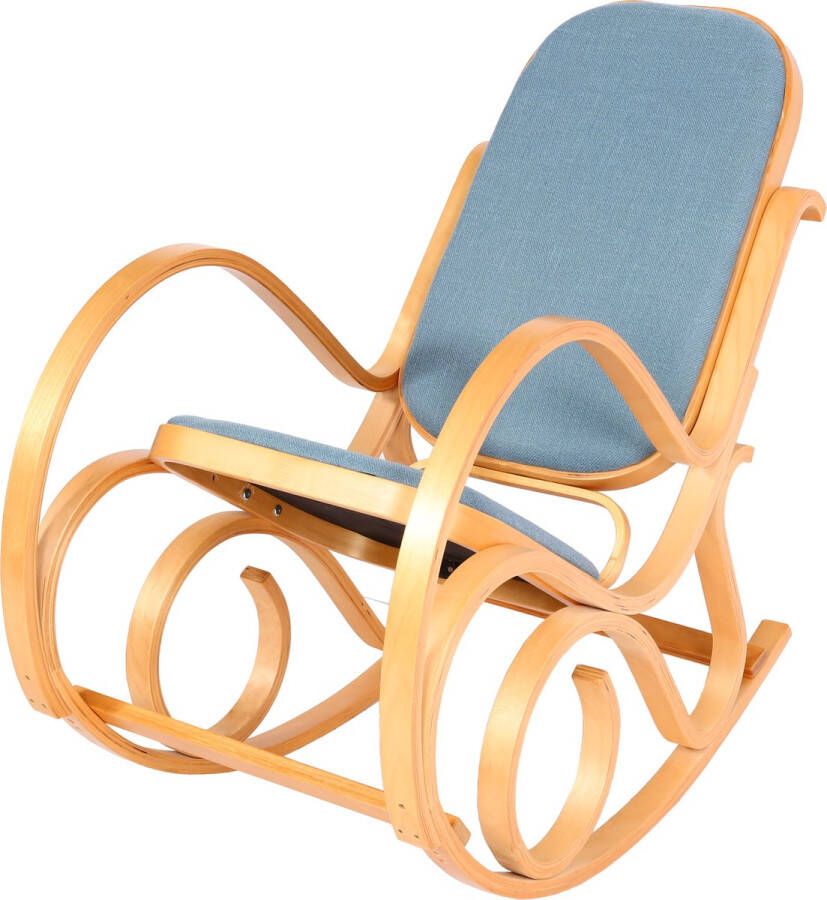 MCW Schommelstoel M41 schommelstoel TV-fauteuil massief hout ~ eiken look stof textiel blauw