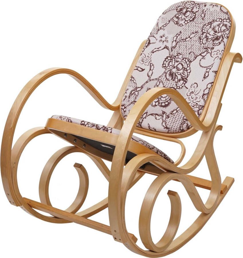 MCW Schommelstoel M41 schommelstoel TV-fauteuil massief hout ~ eiken look stof textiel jacquard bruin