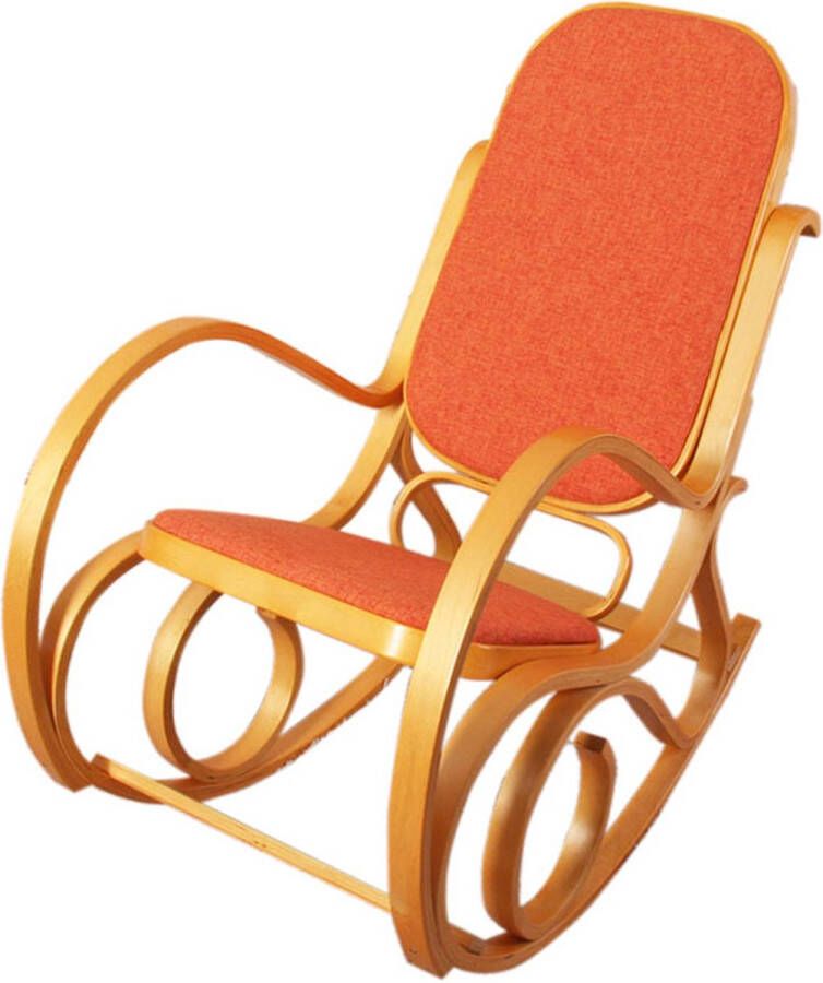 MCW Schommelstoel M41 schommelstoel TV-fauteuil massief hout ~ eiken look stof textiel oranje