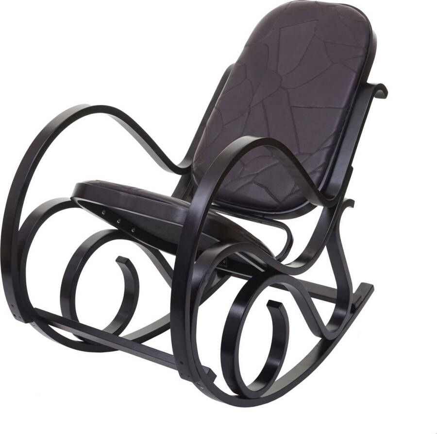 MCW Schommelstoel M41 schommelstoel TV fauteuil massief hout ~ walnoot look patchwork leer bruin