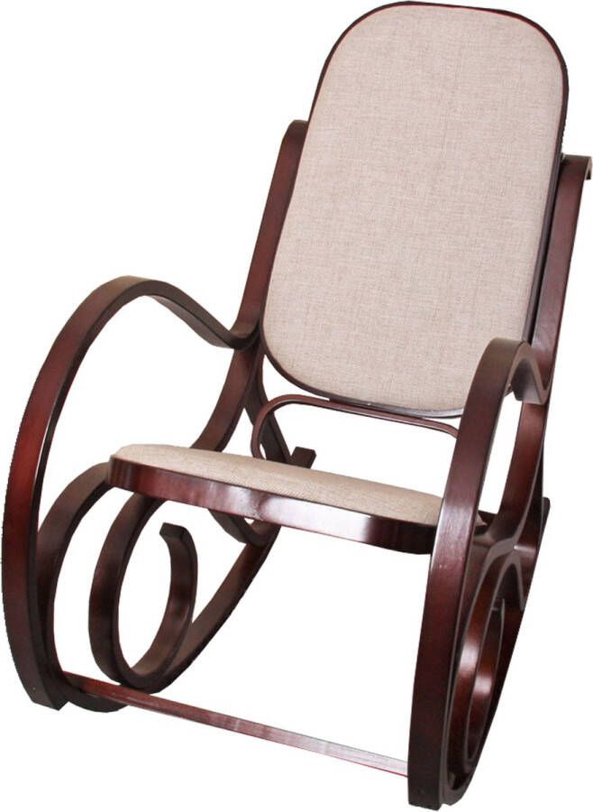 MCW Schommelstoel M41 schommelstoel TV-fauteuil massief hout ~ walnoot-look stof textiel beige