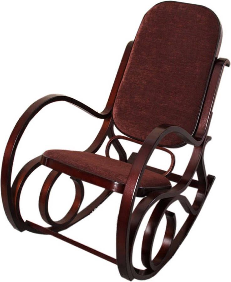 MCW Schommelstoel M41 schommelstoel TV-fauteuil massief hout ~ walnoot-look stof textiel donkerbruin
