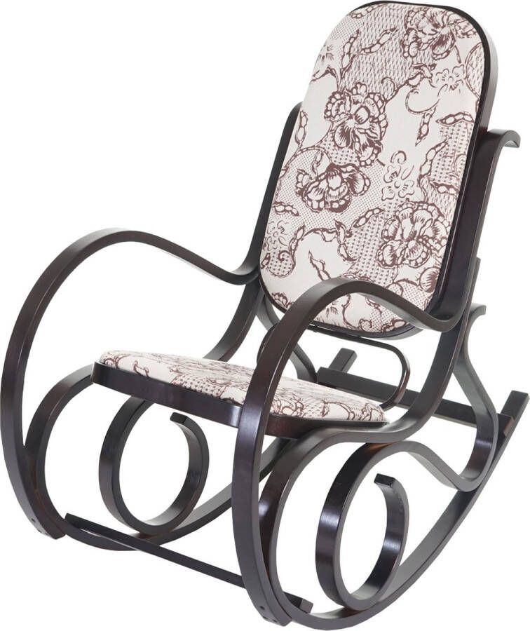 MCW Schommelstoel M41 schommelstoel TV-fauteuil massief hout ~ walnoot-look stof textiel jacquard bruin