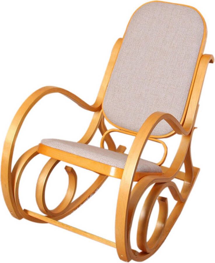 MCW Schommelstoel M41 draaifauteuil TV-fauteuil massief hout ~ eiken look stof textiel beige