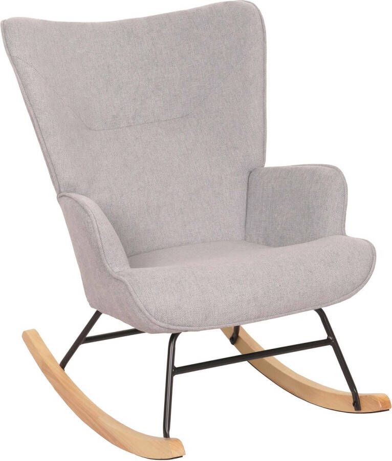 MCW Schommelstoel -N14 schommelstoel relaxfauteuil TV-fauteuil massief hout metaal stof textiel 320g m² ~ lichtgrijs