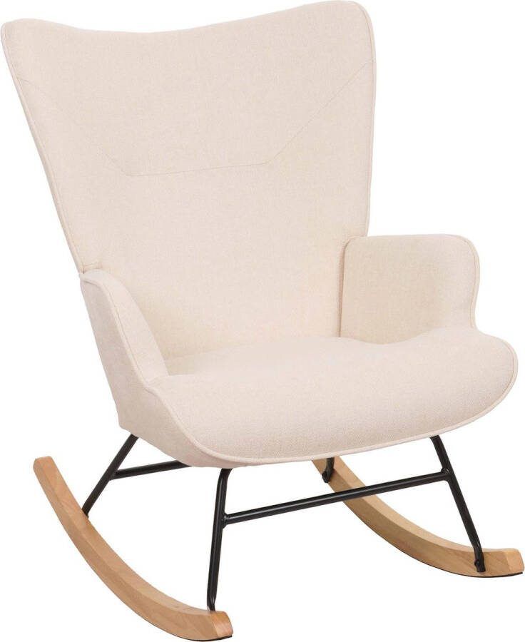 MCW Schommelstoel -N14 schommelstoel relaxfauteuil TV-fauteuil massief hout metaal stof textiel 320g m² ~ crème