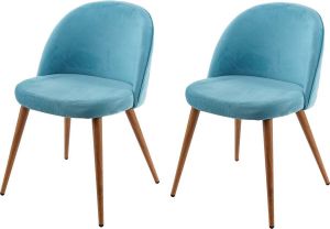 MCW Set van 2 eetkamerstoel -D53 stoel keukenstoel retro jaren 50 design fluweel ~ turquoise