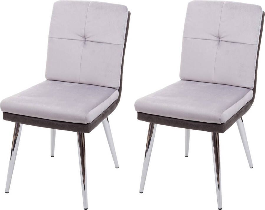 MCW Set van 2 eetkamerstoelen -G48 keukenstoel gestoffeerde stoel fauteuil kunstleer fluweel ~ grijs