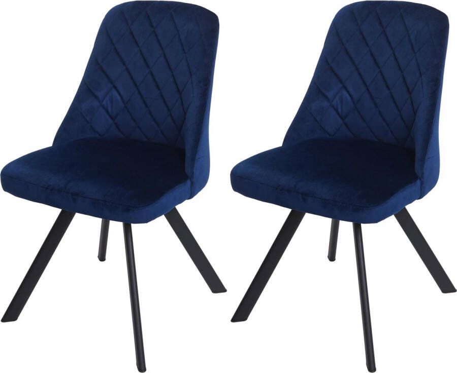 MCW Set van 2 eetkamerstoel -K25 keukenstoel gestoffeerde stoel metaal fluweel ~ blauw